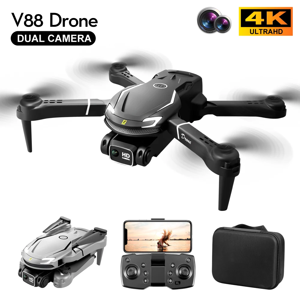 Headless 2.4g Wifi Mode Drones 4k Profesional V-88 Hd Dual Camera Beginner Long Range Rc Foldable Mini Drone