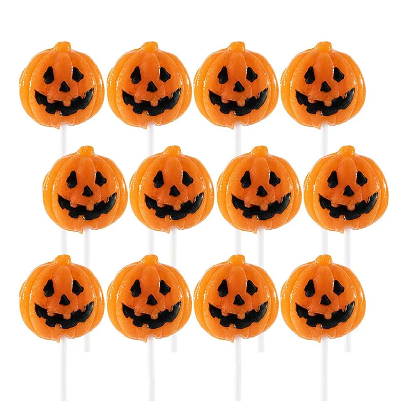 20g 12pk  halloween pumpkin candy lollipop, orange color pumpkin hard candy lollipops