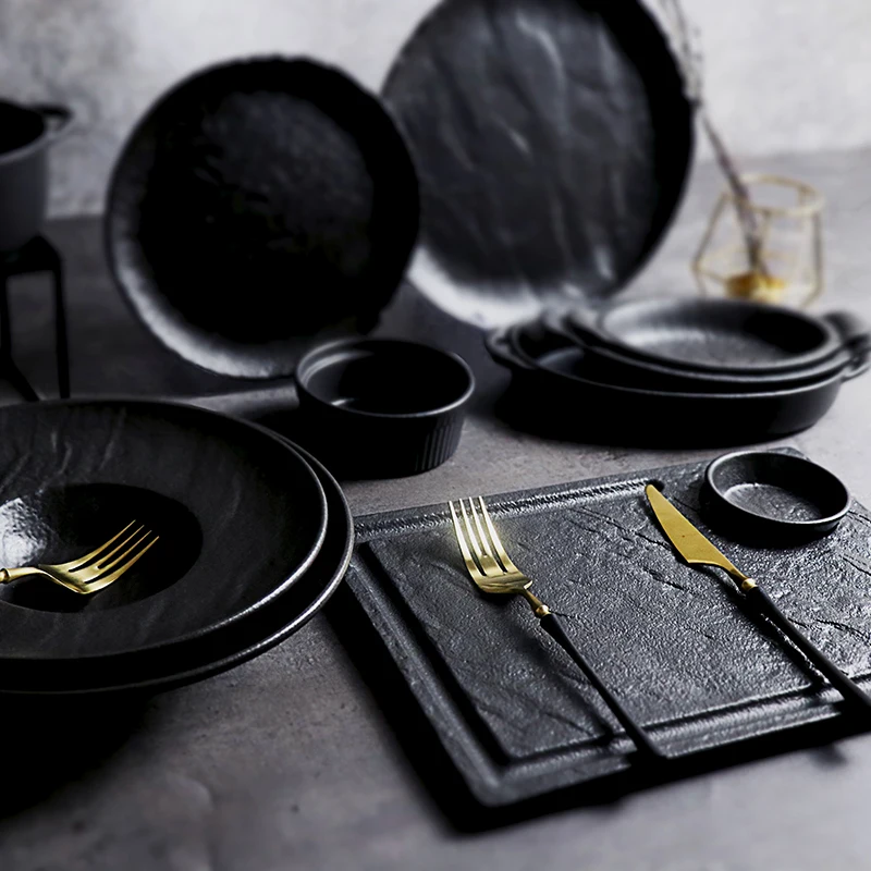 Matt Black Porcelain Dinner Plate Restaurant Hotel Deep Soup Plate Ceramic Pasta Plate for Dinnerware Dish Buffet