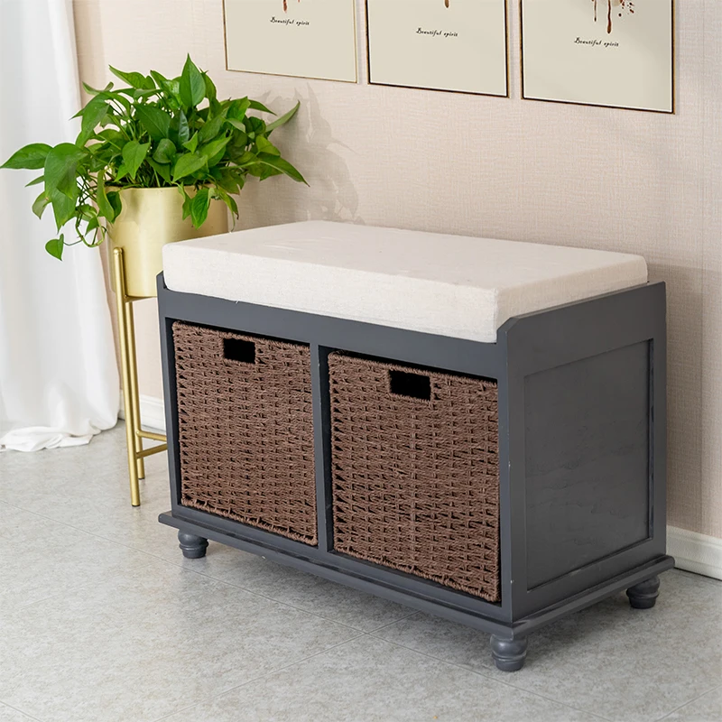 Home Collection Shoe Storage ottoman Bench with 2 Brown Drawer for bedroom