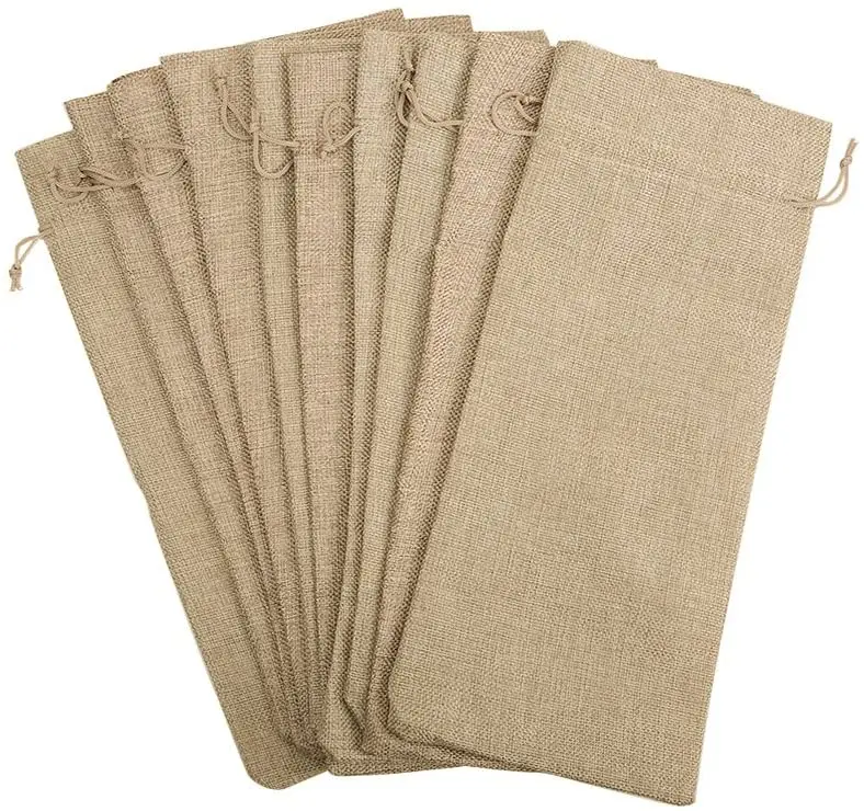 2021 Burlap Sublination Wine Bags with 2 Markers, Tags and Rope Blank Canvas Wine Bag for Wine Bottles