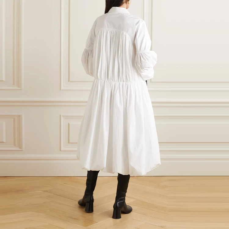 Clothing manufacturer custom spring autumn white polo neck long sleeve elegant casual women cotton shirt dress