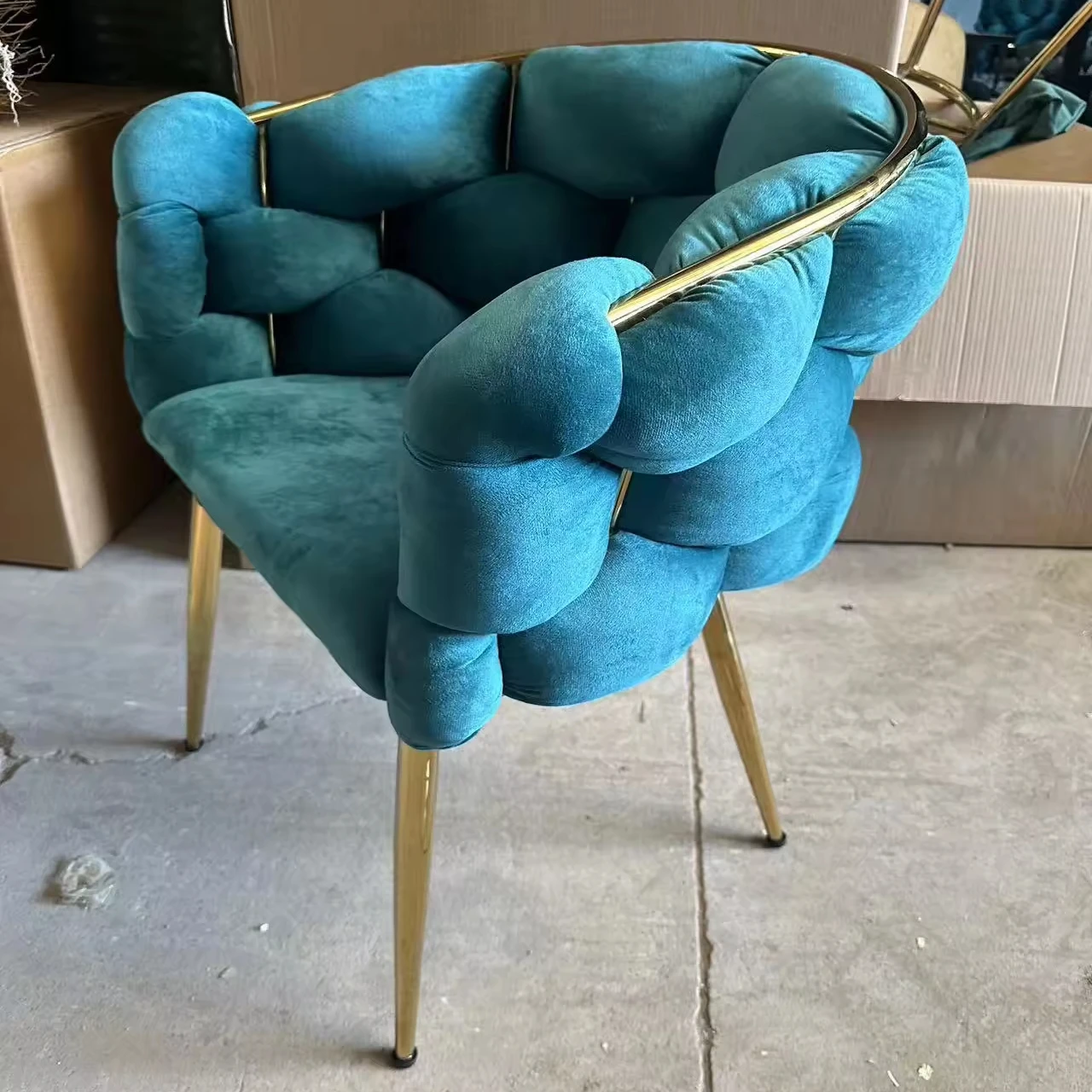 Beige Velvet Armchair Bubble Designer Balloon Accent Chair with Golden Legs