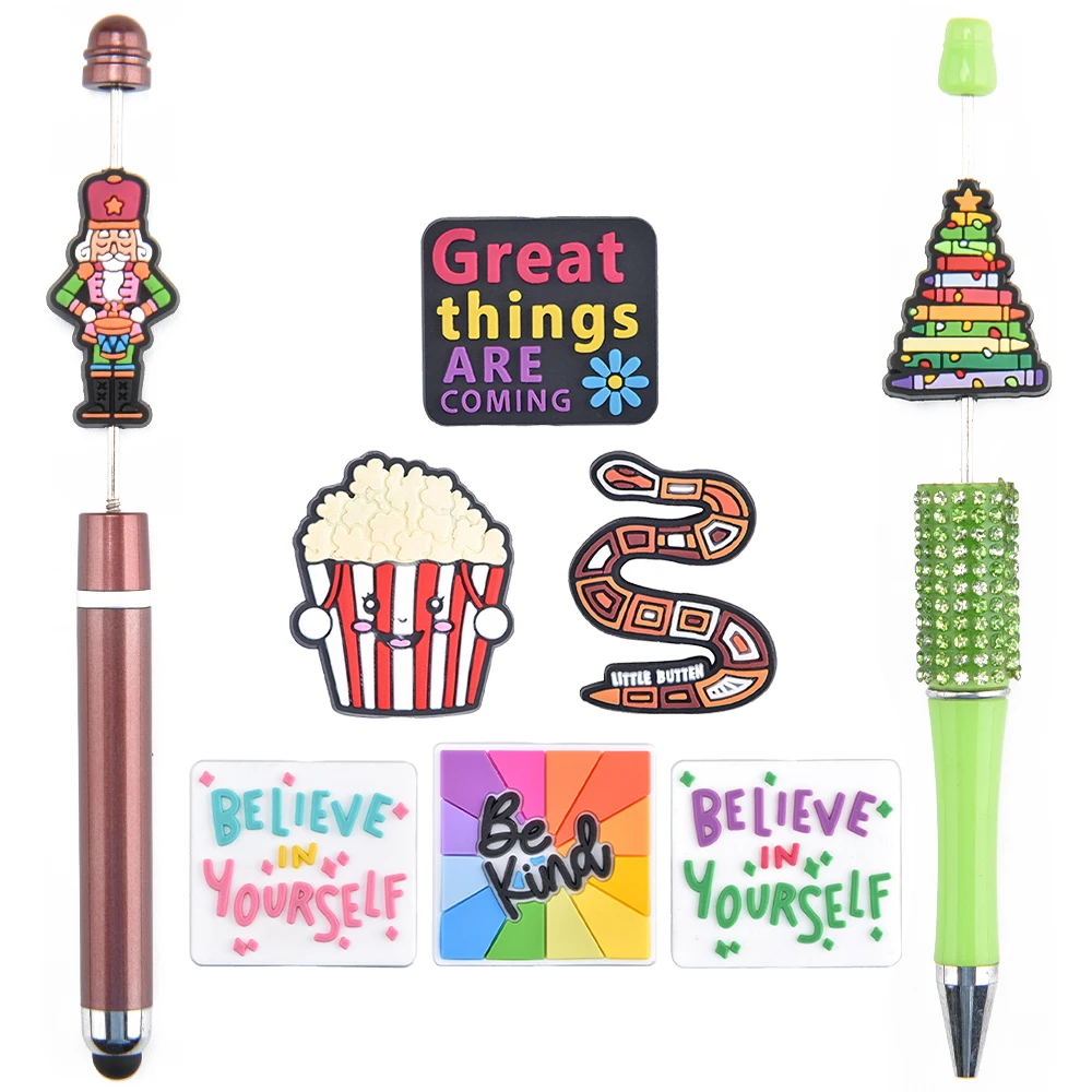 Soft Material Custom eco-friendly mix focal beads character silicone teething beads pen making beads and charms for pen tops