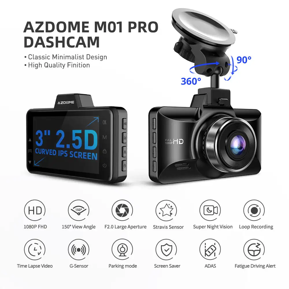 AZDOME M01 Pro 1080P ADAS DashCam Support Parking Mode Motion Detection G-Sensor Dash Cam 3 Inch Screen Car Camera Camcorder