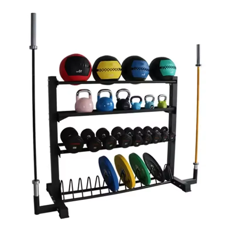 Multi Storage Rack wall Ball Kettlebell Dumbbell Bumper  Plate Barbell Bar Commercial Power Gym Rack