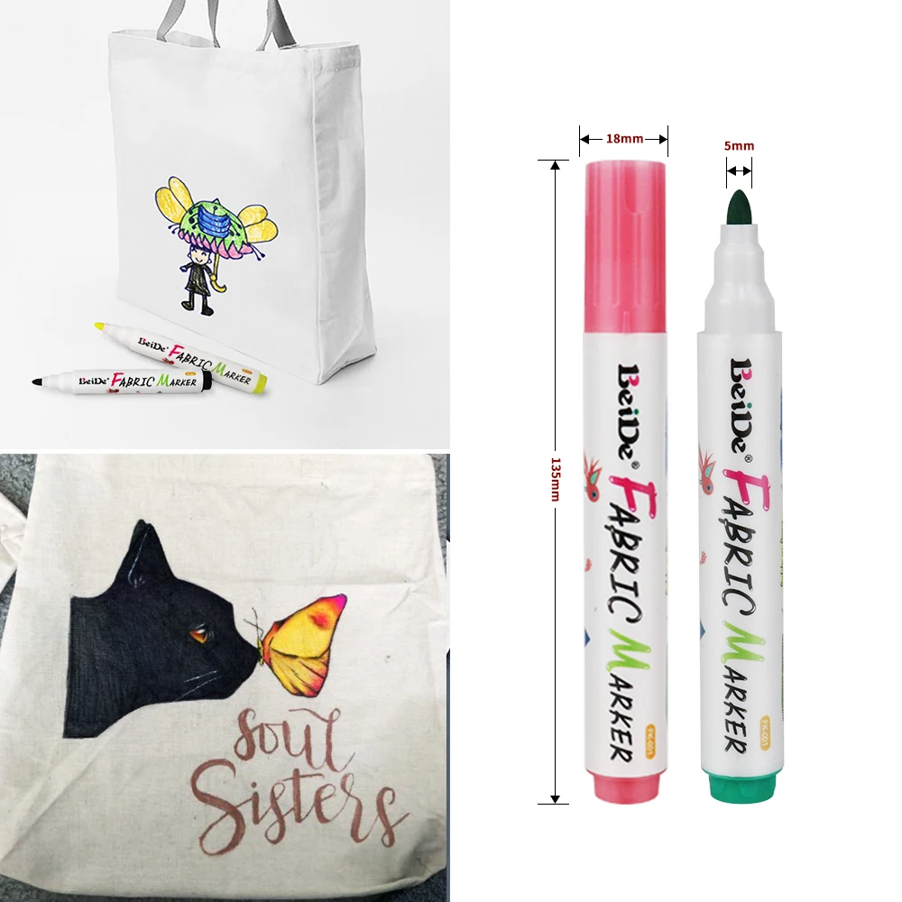 Non Toxic, Indelible and Permanent Fabric Paint Fine Point Textile Marker Pen Fabric Markers Pens Set