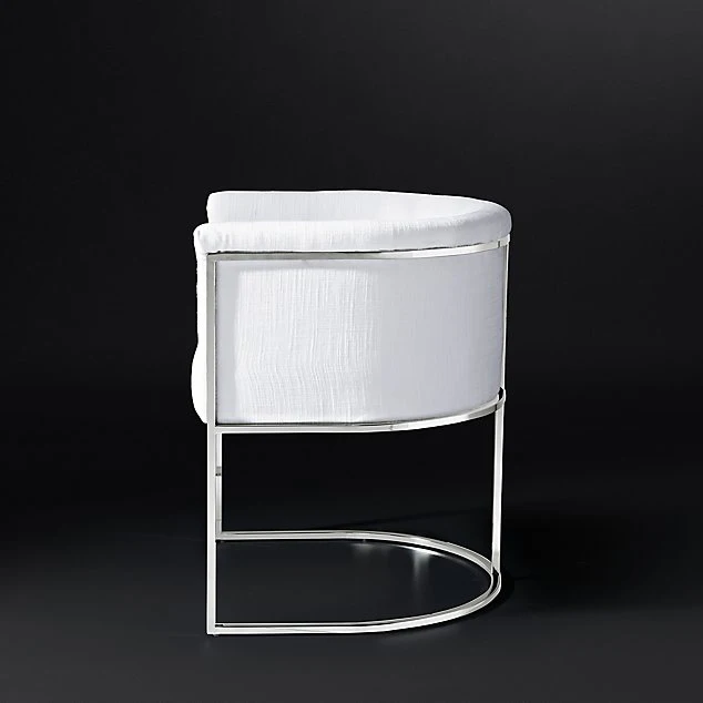 Luxury Design Fabric Modern White Dining Chairs Comfortable Velvet Accent Dining Arm Chairs With Silver Legs