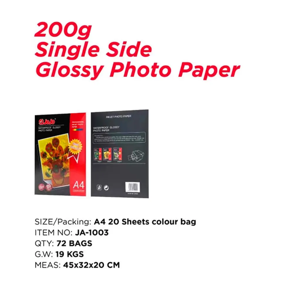 JOJO 200g one face Factory Professional A4 Single Side High Glossy Photo Paper High Quality for Professional Photography