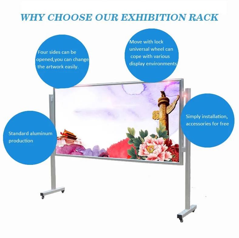 Подвижная универсальная устойчивая большая алюминиевая выставочная настенная плакатная стойка