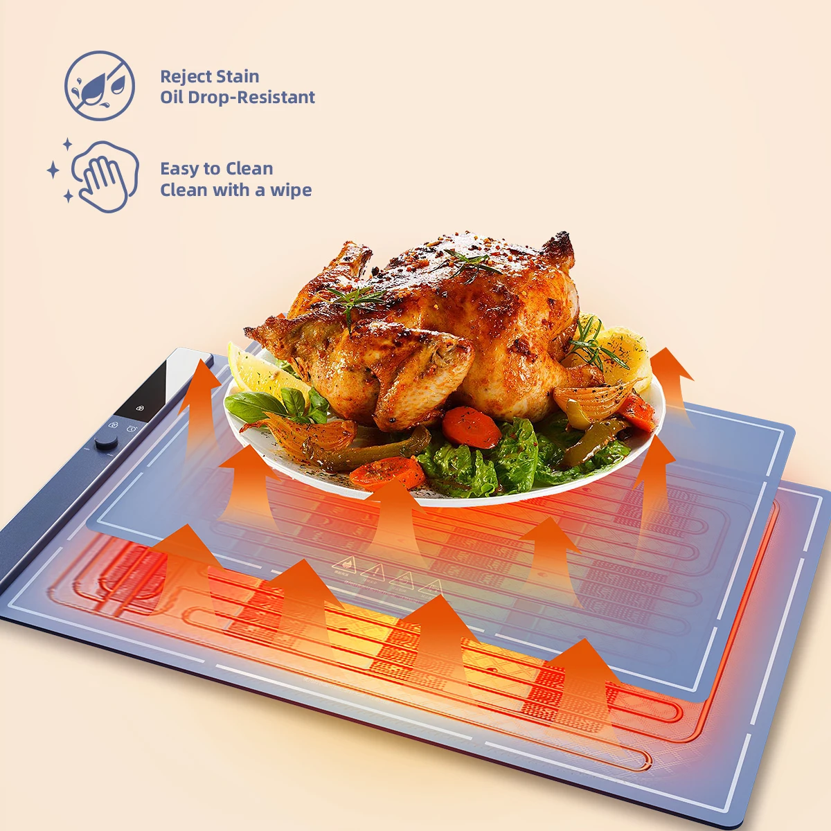 Lemoworld Roll-Up Foldable High Capacity Digital Display Screen Timer Function and Safety Lock Silicone Food Warming Mat