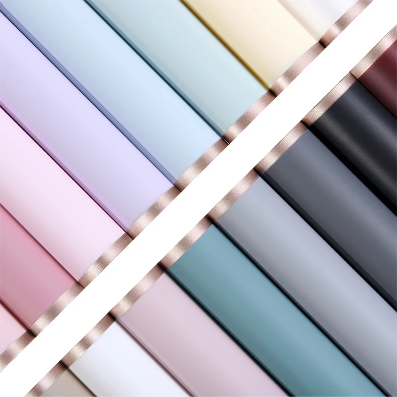 
New design Golden edge Flower wrapping paper waterproof florist plastic wrapping paper for flower 