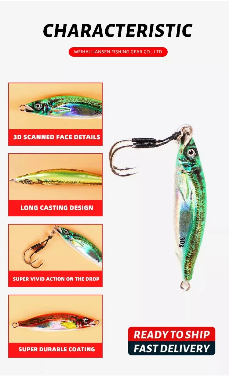 10g 20g 30g 3D Print Luminous Metal Jigging Metal Fishing Jig lure fishing