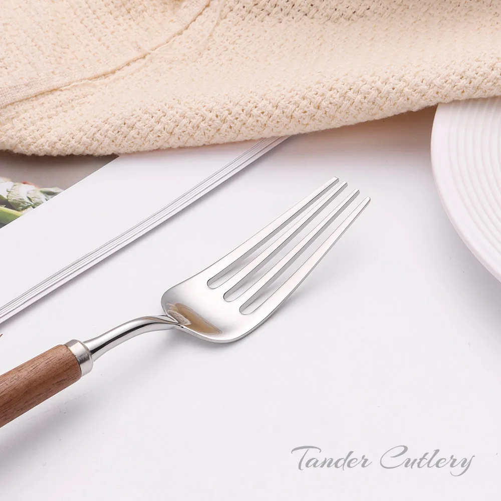 Vintage Walnut Wood Silverware Knife Spoon Fork Reusable 18/10 Stainless Steel Wooden Handle Cutlery Set