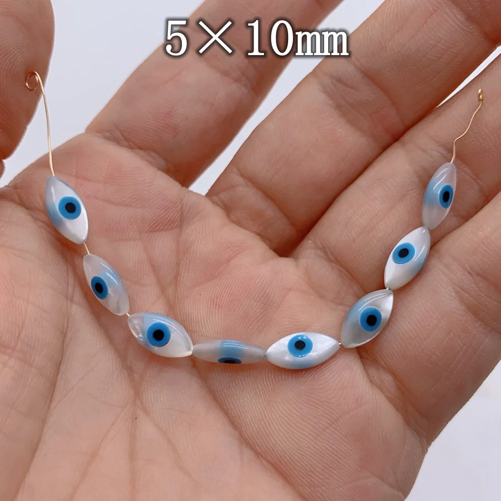 Fashion MOP Sea Shell Marquise Blue Evil Eye Beads For diy Jewelry Making Accessories Wholesale