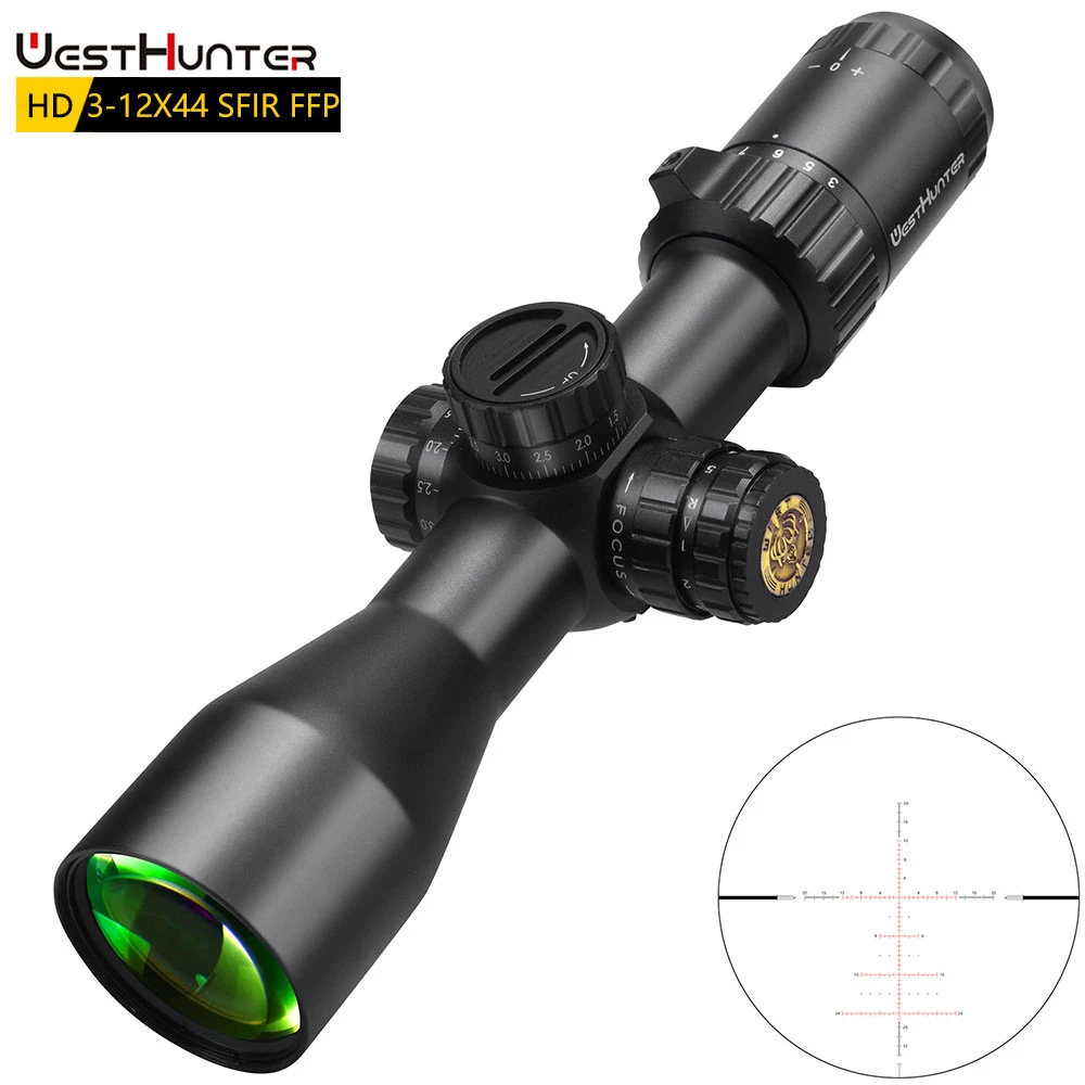 WESTHUNTER HD 3-12X44 SFIR FFP Hunting Compact Scopes Side Focus Ethced Glass Illuminated Optical Sights First Focal Plane