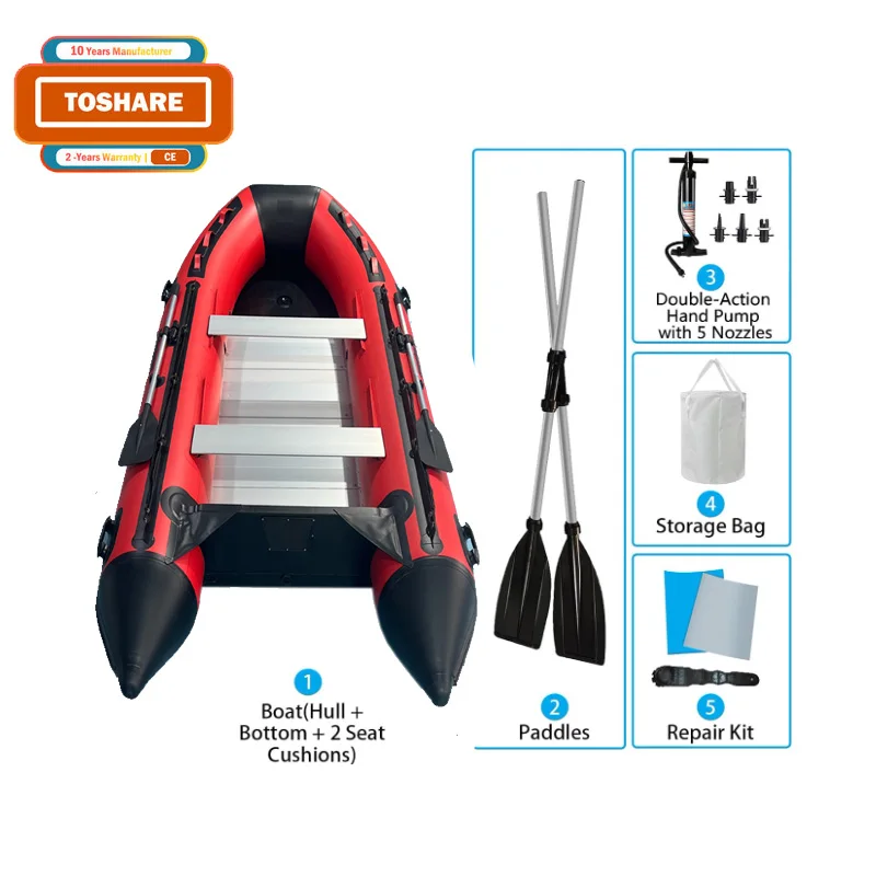 Toshare 2024 New PVC Drop Stitch 4m Inflatable Fishing Boat 3 4 5 Person Aluminium Alloy Floor Boats Inflatable