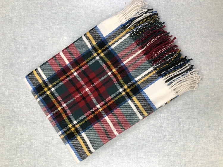 100% acrylic faux cashmere plaid tartan woven shawl throw  blanket