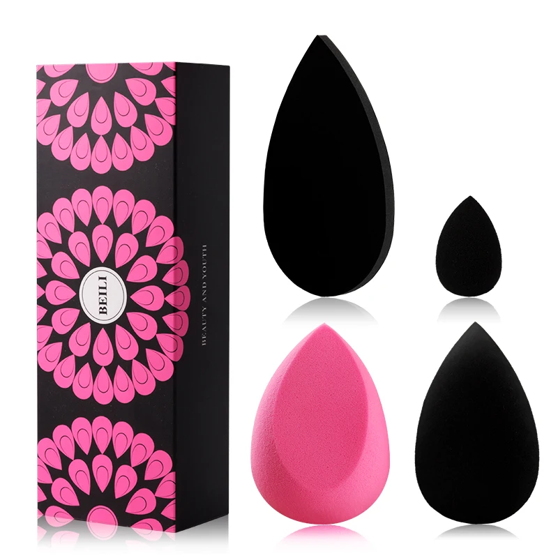 BEILI Facial Beauty Makeup Sponge pink black 4pcs beauty sponge set wholesale Customized Color Facial Makeup Foundation