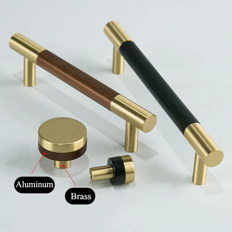 Aluminum Brass/Knurled/Textured modern kitchen cabinet knobs and handles Drawer Pulls Bedroom Knobs T Bar /long handle C-2625