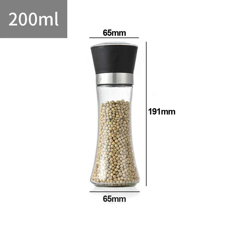 180ml 200ml Portable Empty Transparent Restaurant Kitchen Glass Salt and Pepper Grinder