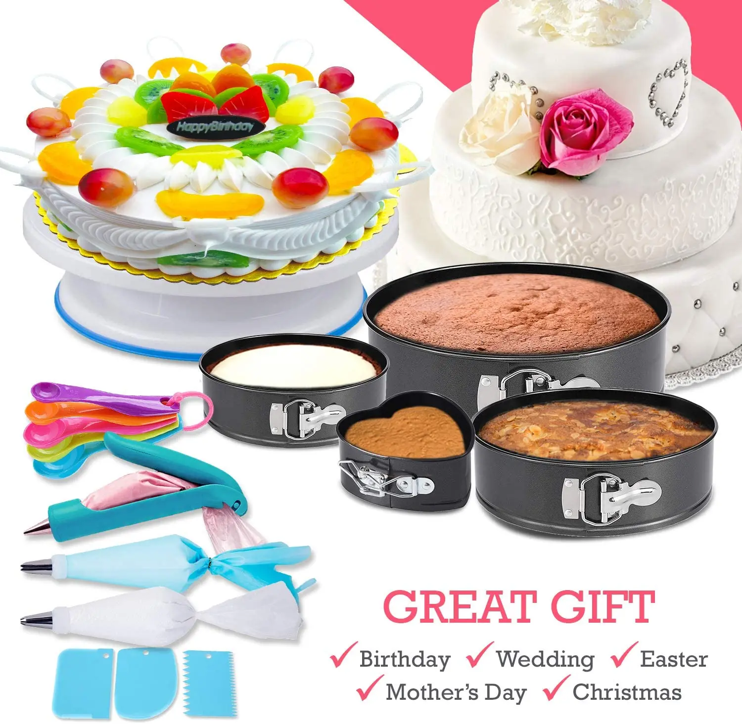 Hot Sale On Amazon 333 Pcs Cake Decorating Tools Dropshipping Rotating Turntable Baking Supplies cake