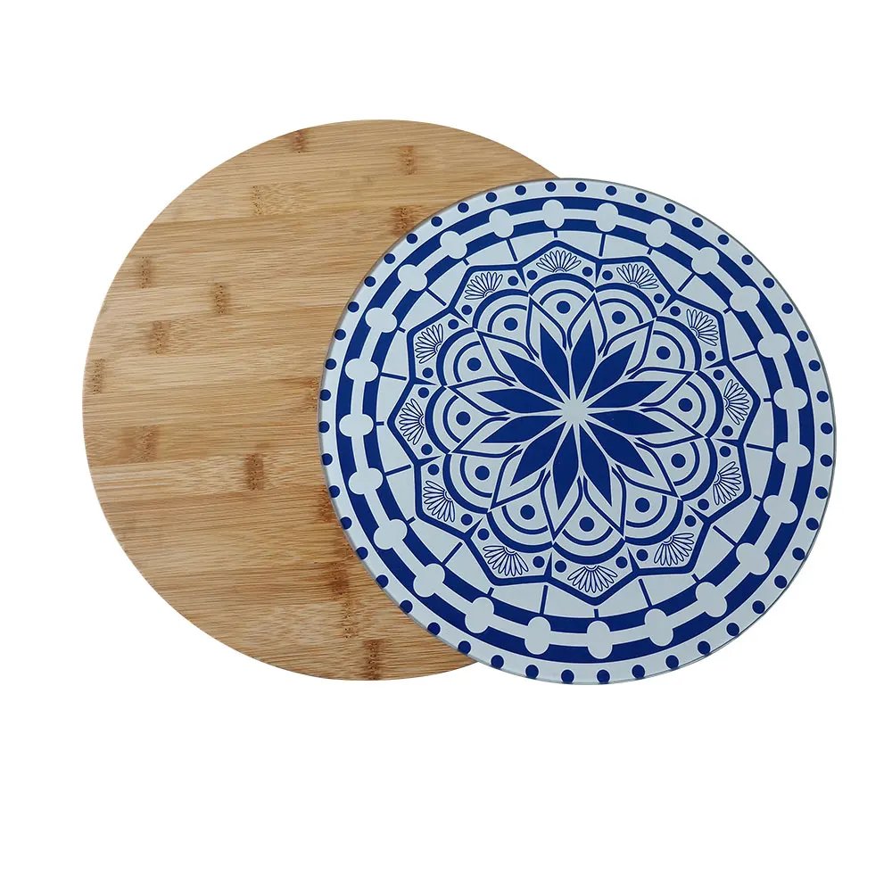 
Round Shape Rotatable Glass Cheese Board for Cutting Chopping Table Dining 