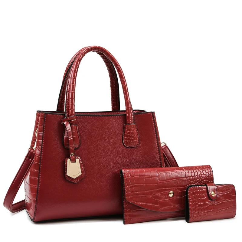 Wholesale fashion 3 in 1 Large Capacity Crocodile pattern PU Leather Purse and crossbody handbags sets for women