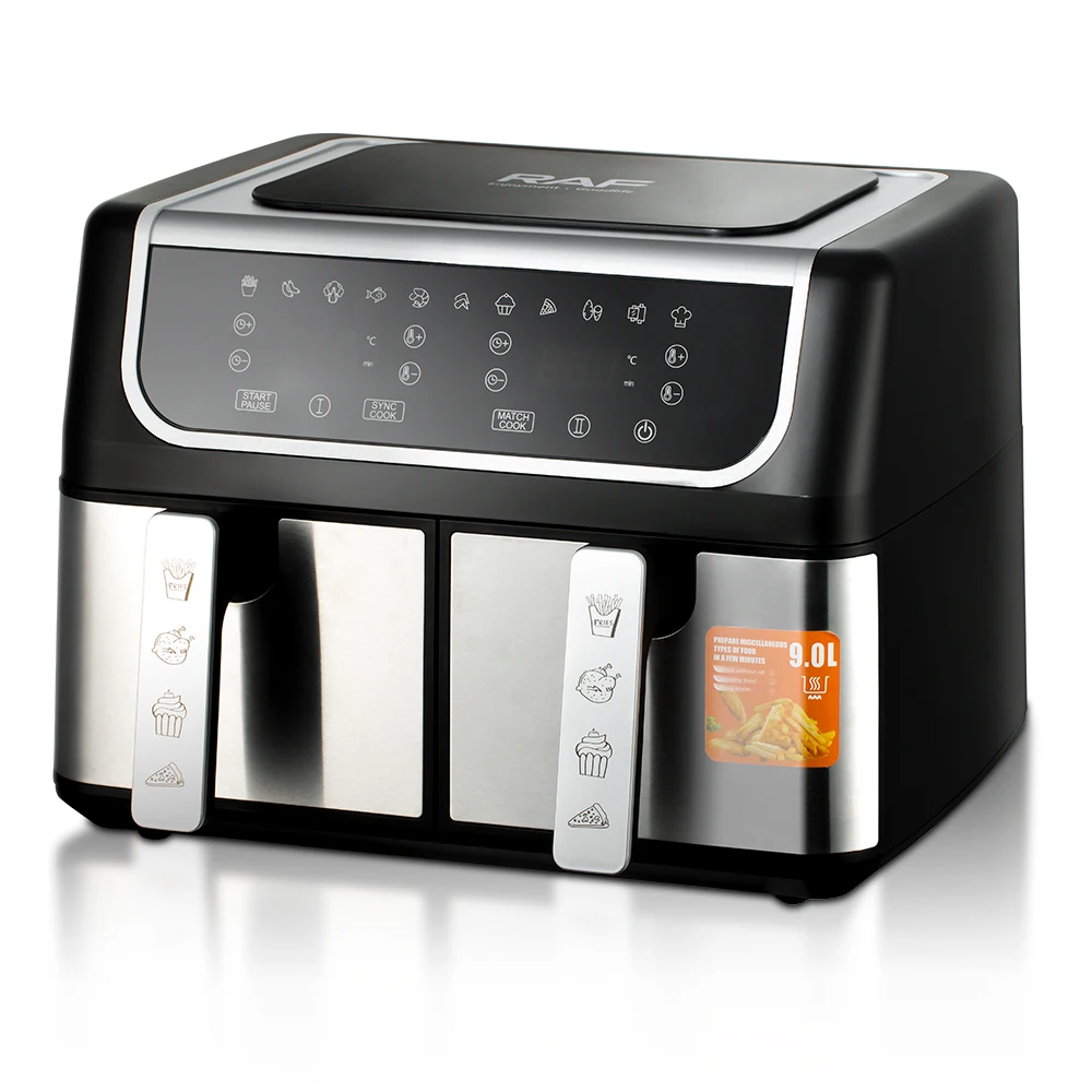 RAF New Arrival 4.5L Double Air Deep Fryer Oven Digital Display Smart Air Fryer with Two Independent Basket