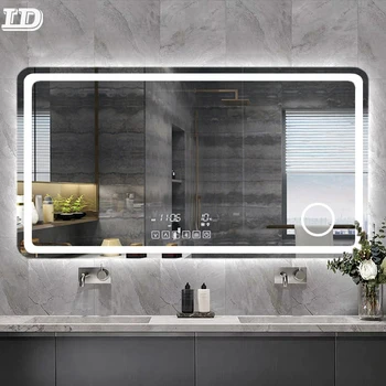 Frameless Touch Screen Mirror Bathroom Smart Mirror With Weather Forecast LED Date Time