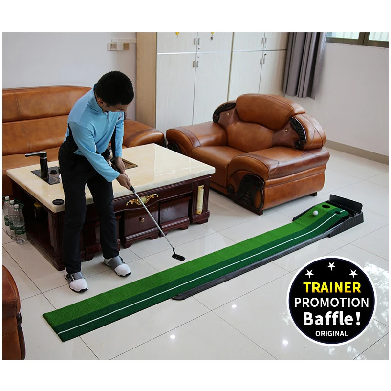 Hot Selling Wood Golf Training Aids Putting Practice Mat Indoor Outdoor Golf Putting Trainer With Golf Ball Auto Return Track