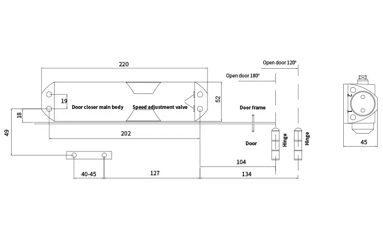 HD-2023 40-65 kg Aluminum Alloy Wooden Door Fire Rated Door Closer