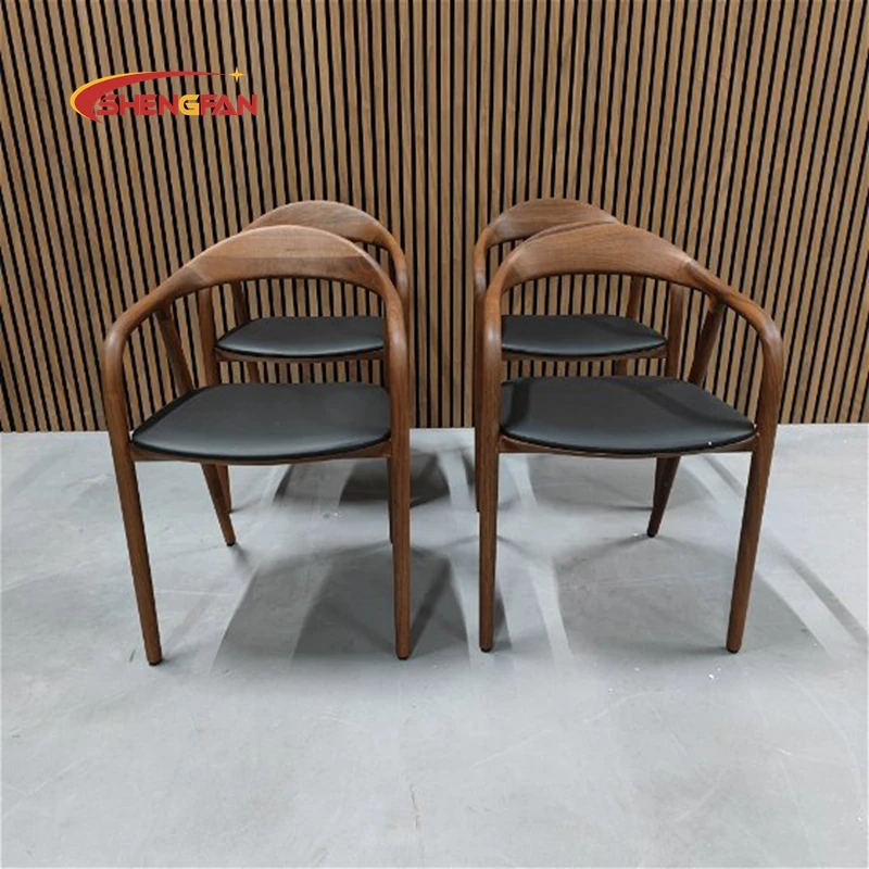 High Quality Dining Room Oak Backrest Walnut Color America Armrest Dining Chair NEVA Chair Dining Table Chair With Leather Seat