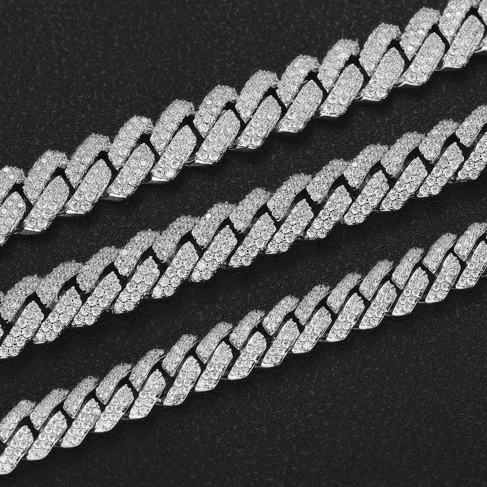 Hip Hop Jewelry 10/12/15/20mm Diamond Cuban Link Necklace for Men Silver Plated Miami Iced Out Cz Prong Chain