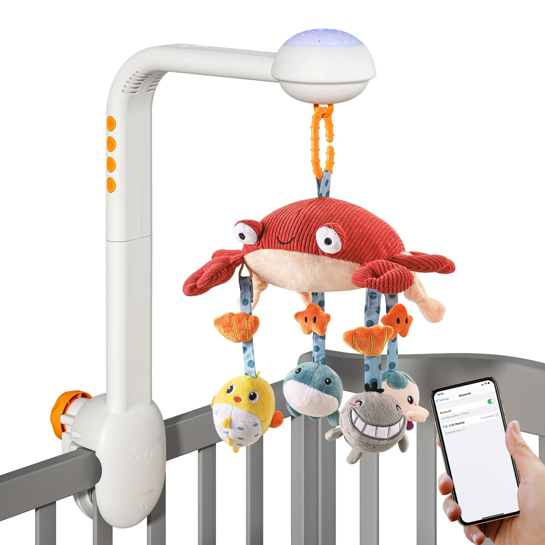 Tumama Kids Projection Bed Bell Bluetooth Connect Baby Crib Mobile Plush Crab Baby Hanging Rattle Toys Musical Baby Cot Mobile