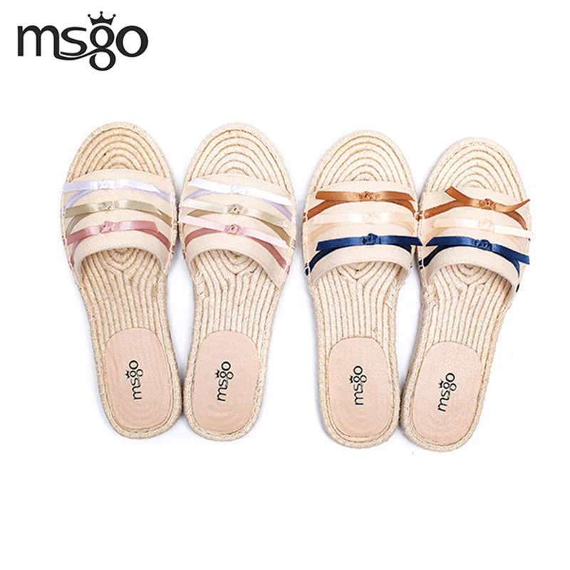 The women fashion popular colorful silk ribbon bow canvas vamp basic slipper slip on espadrilles flat shoes