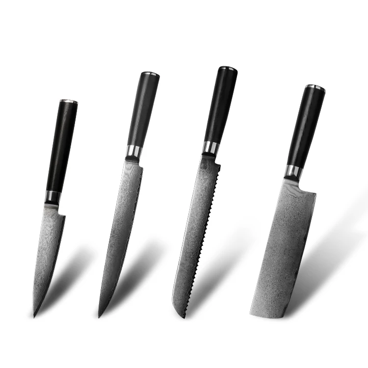 Low MOQ Customized Multi-purpose Daily Cutting 7 Piece  Stainless Steel Carbon Fiber Damascus Chef Kitchen Knife Set