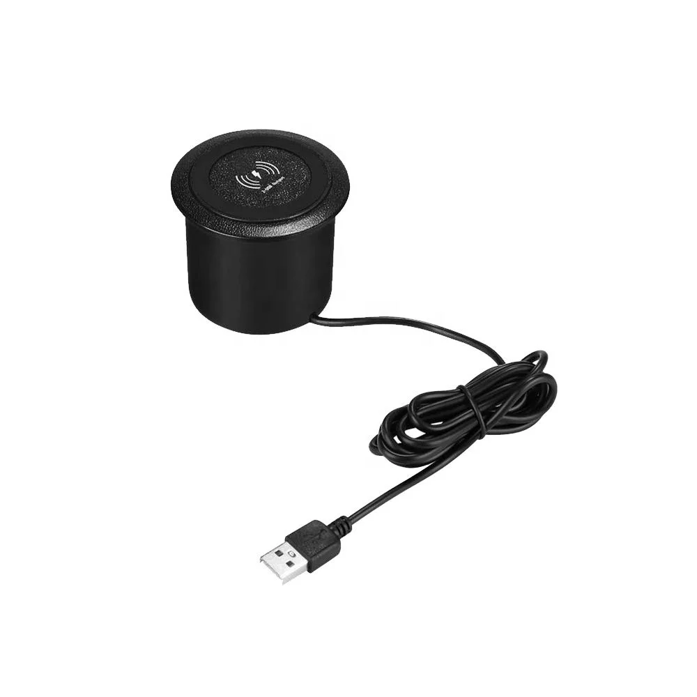 Best Selling Desktop Embedded Wireless Charger For Furniture Use With Extra 2 Retractable USB-A Output Charging Ports