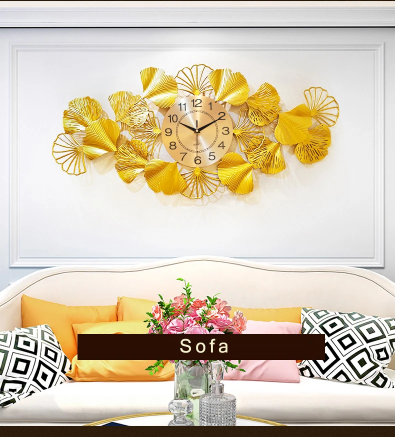 JJT Large Fashion Wall Clocks High Quality Luxury Gold Leaf Handmade Metal Wall Clock