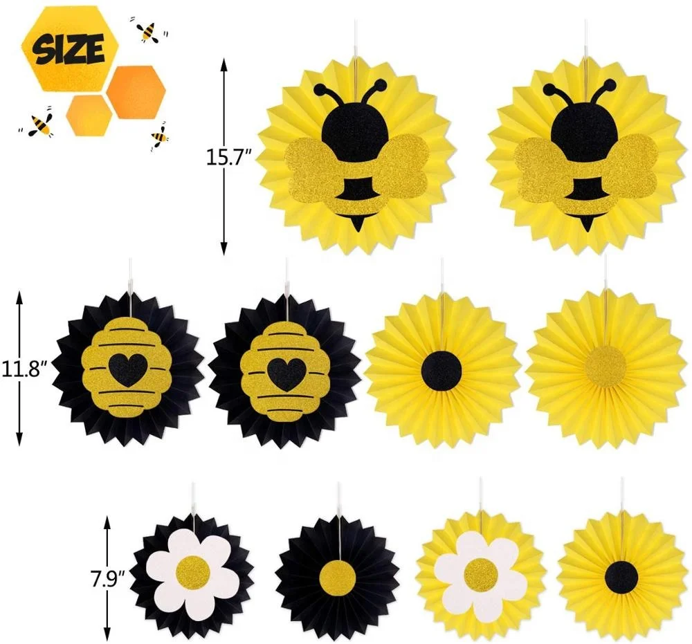 Honey Bee Party Decorations Bumble Bee Baby Shower Hanging Paper Fans Lanterns Tissue Honeycomb Ball  Mommy to Bee