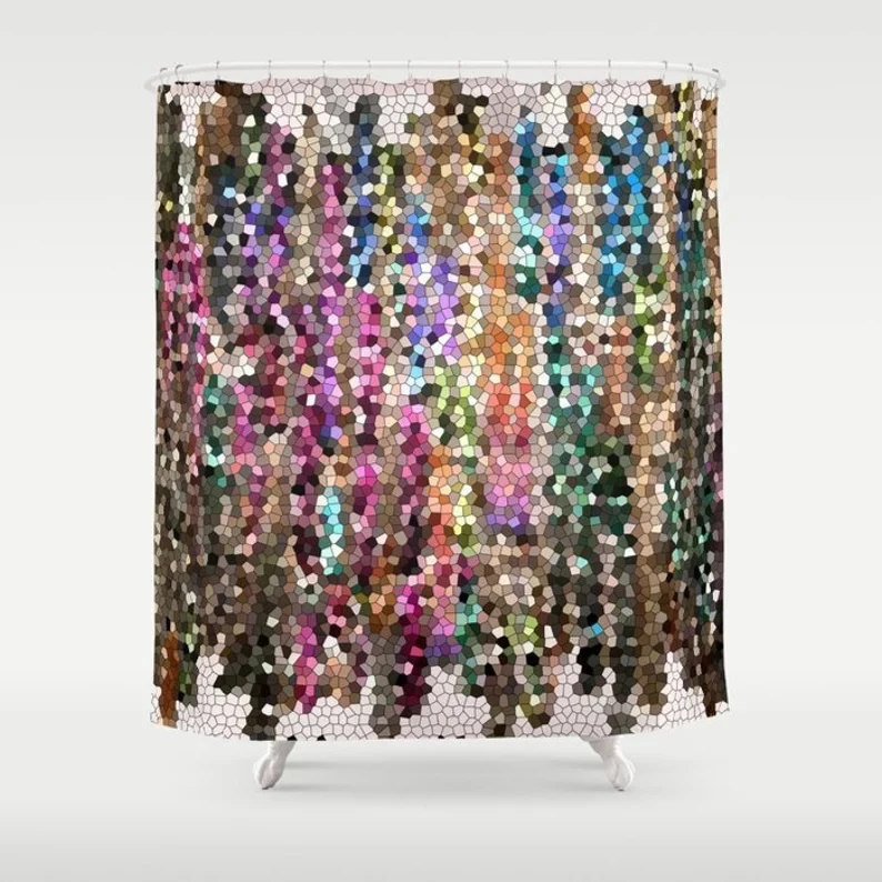 Wholesale mosaic shower curtain set set, jewel tone design waterproof shower curtain/