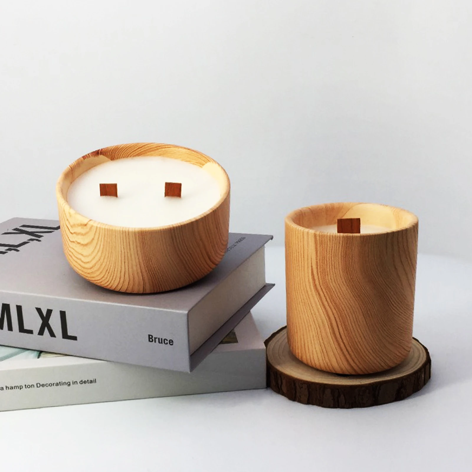 TC57/TC58  various size wood grain ceramic candle vessel ceramic vassel candle set