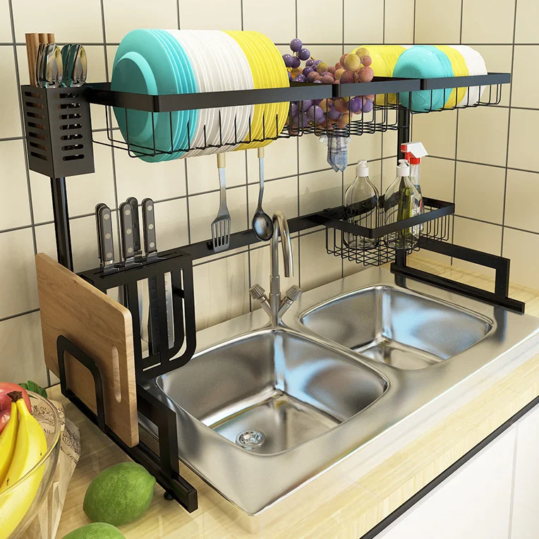 Hot selling stainless steel kitchen utensils dish knives drain storage rack shelf