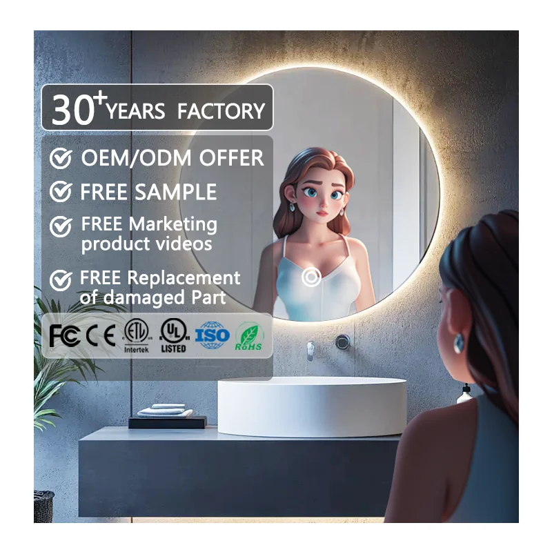 Custom bluetooth music speaker led bathroom mirror modern style fashion wall mounted vanity round bathroom led mirror