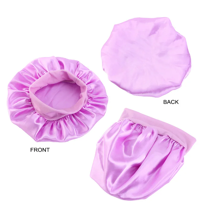 Wholesale Custom Logo Hair Accessories Wide Band Baby Bonnet Solid Color Satin Bonnets Sleeping Cap For Kid