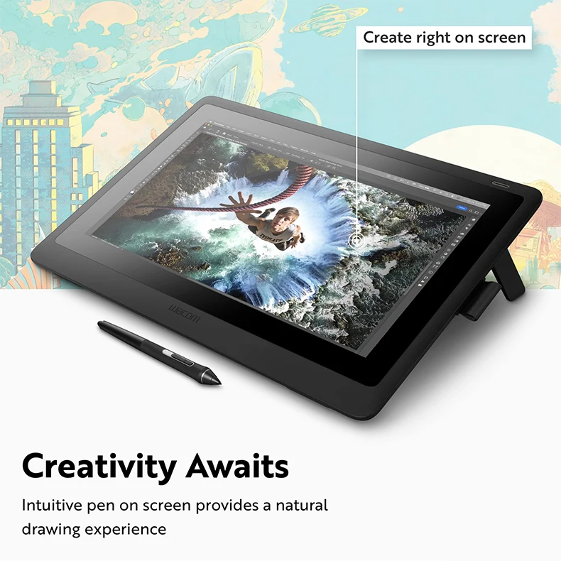 Cintiq 16 Drawing Tablet with Full HD 15.6' Screen 8192 Pressure Sensitive Pro Pen 2 Tilt Recognition MacOS & WindowsOS