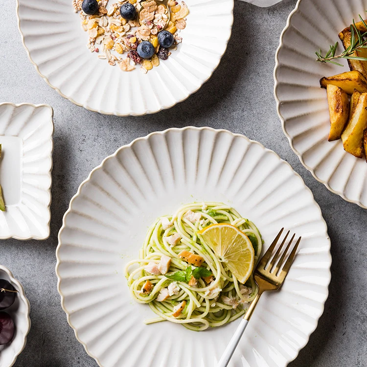 White Ceramic Plate, For restaurant Home Tableware Porcelain DInner Plate Bulk Ceramic Plates and Bowls Dish Buffet