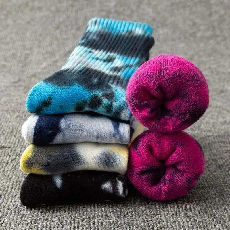 Hip-pop fashion tie dye street basketball skate sport tube socks breathable cotton tie dye athletic crew socks for men