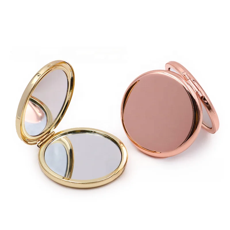 Small Double-Sided round Silver Portable Makeup Mirror Vintage Mini Metal with Glass Finish Cosmetic Gift Ware