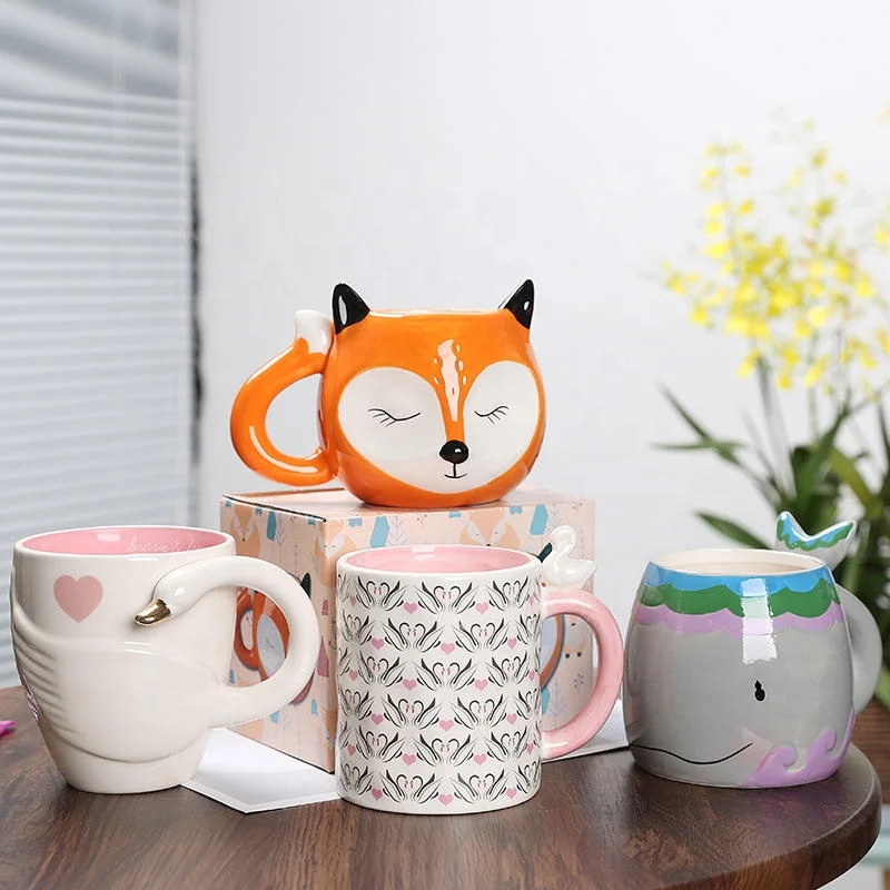 Cartoon mug fox shaped ceramic cup cute office cup breakfast milk cup personality